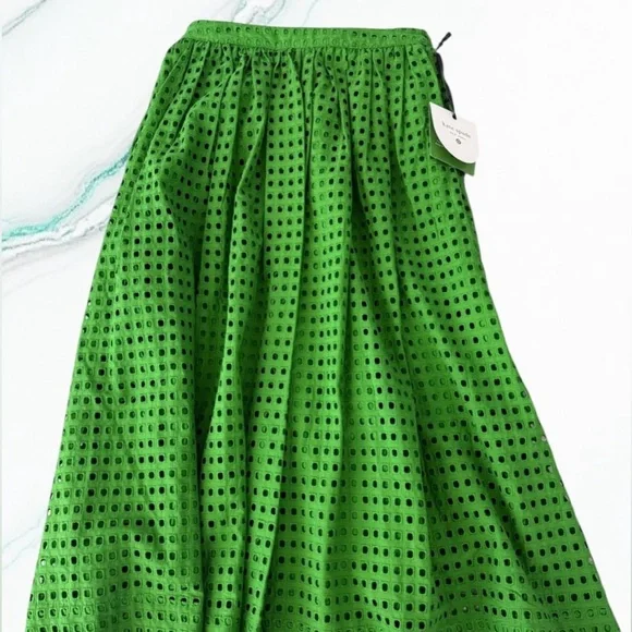 Kate Spade Vibrant Green A-Line Skirt Eyelet 💚🍃 - Picture 4 of 13